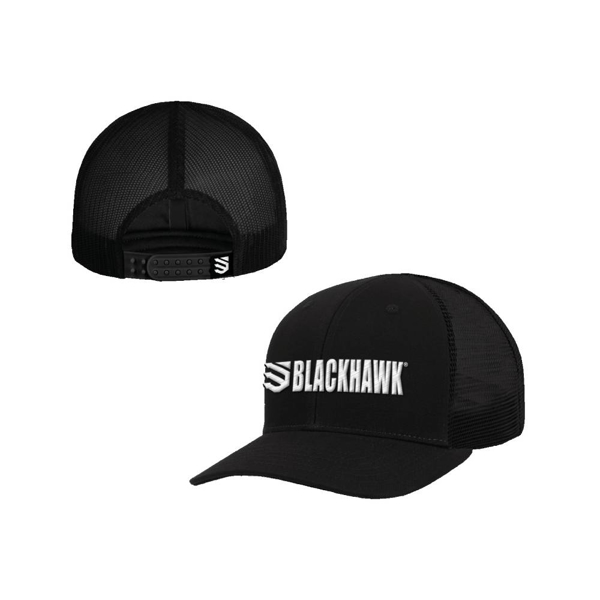 All black hat with white Blackhawk on front