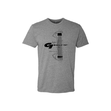Grey shirt with Gold Tip bow and arrow design.