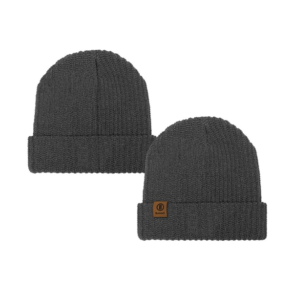 Grey beanie hat with Bushnell leather patch